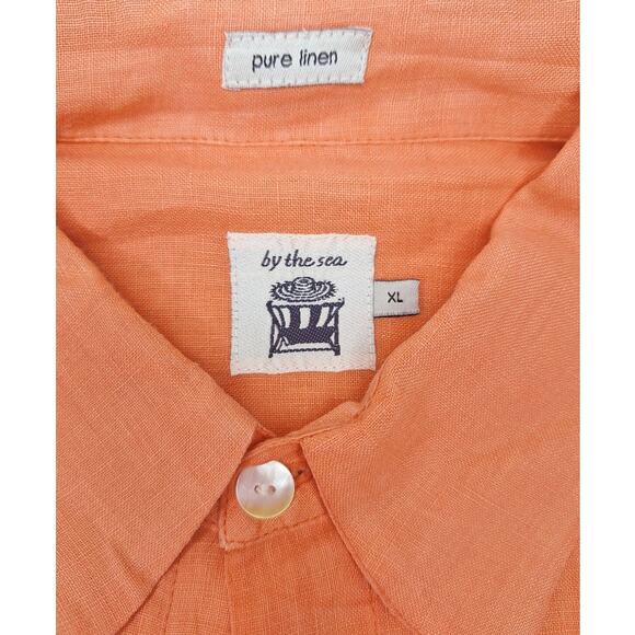 By the Sea Men's Size XL Casual Button Down Shirt Coral Pink Pure Linen - Picture 1 of 5